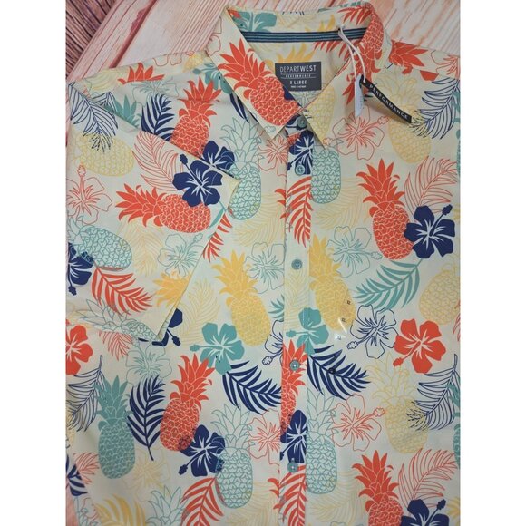 Departwest Performance Mens X-Large Hawaiian Shirt Tropical Pineapple Print - Picture 6 of 7